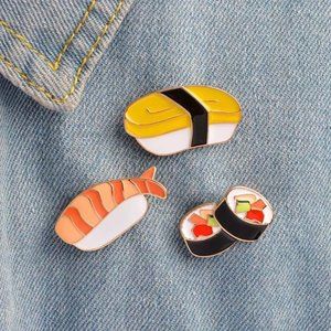 *50% OFF! 3 piece sushi pin set enamel metal nigiri seafood pinback flair